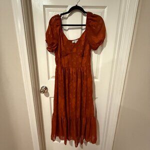 Mimi Chica Medium Rust Orange Autumn Puff Sleeve Midi Maxi Dress